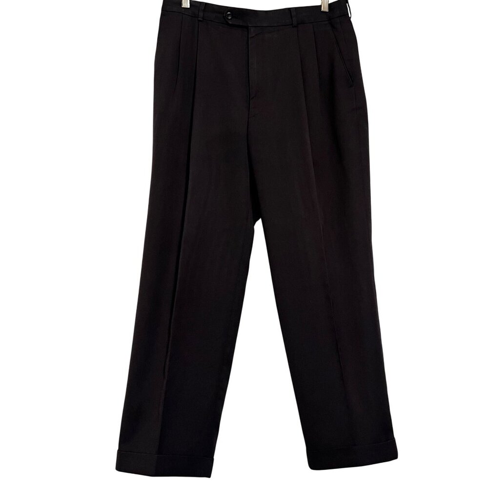 Louis Raphael Braggi Men Black Pleated Cuffed Dress Pants  34W x 28L Classic